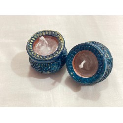 Wax Teal Terracotta Matki Diya | Diva| Diya for Deepavali Puja Pack of 6