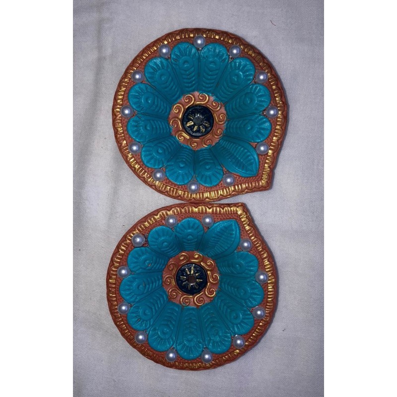 Terracotta Diwali Diya , Decorated with pearls| Diva| Diya for Deepavali Puja Pack of 2