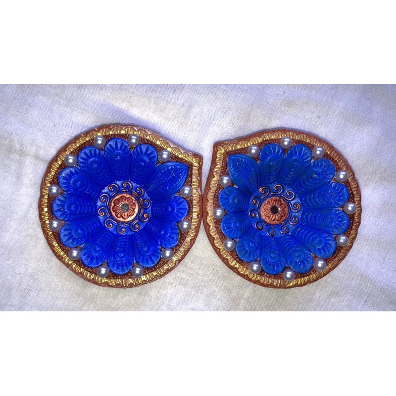 Terracotta Diwali Diya , Decorated with pearls| Diva| Diya for Deepavali Puja Pack of 2