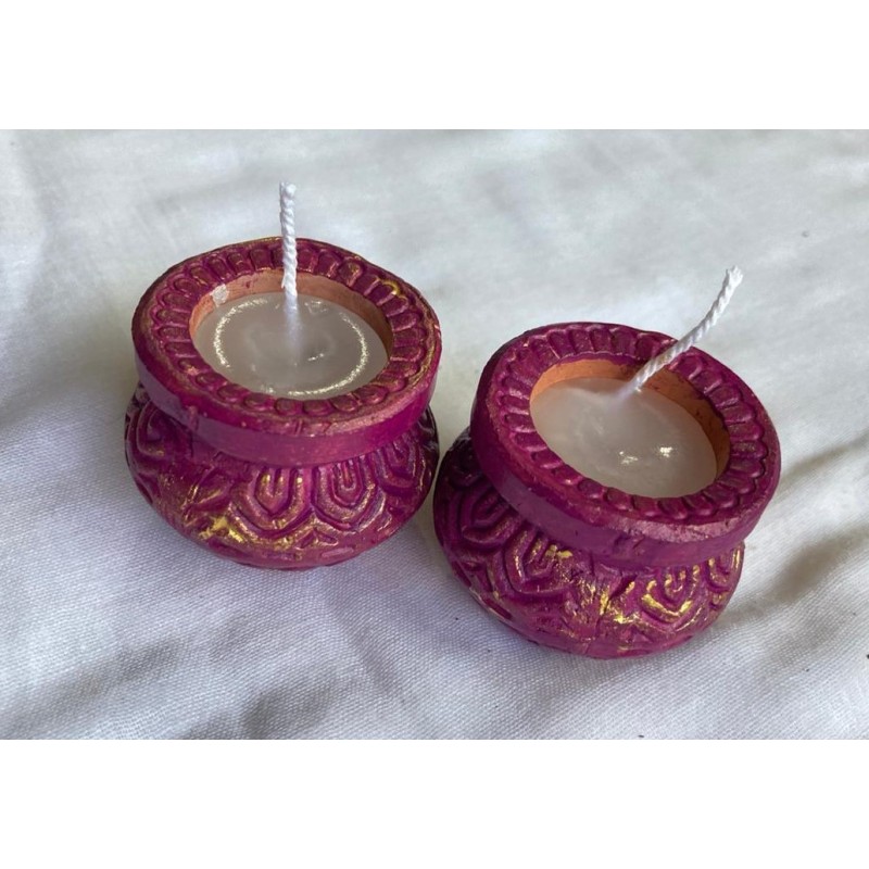 Wax Terracotta Matki Diya | Diva| Diya for Deepavali Puja Pack of 2