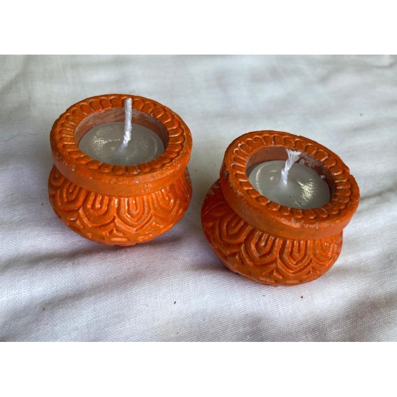 Wax Terracotta Matki Diya | Diva| Diya for Deepavali Puja Pack of 2