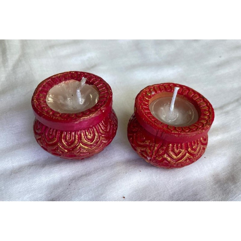 Wax Terracotta Matki Diya | Diva| Diya for Deepavali Puja Pack of 2