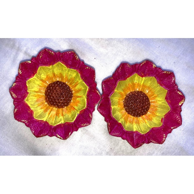 Hand-painted Terracotta Diwali Diya, Flower design | Diva| Diya for Deepavali Puja Pack of 2