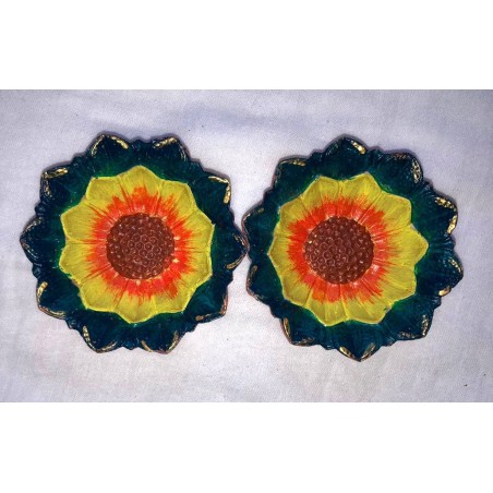 Hand-painted Terracotta Diwali Diya, Flower design | Diva| Diya for Deepavali Puja Pack of 2