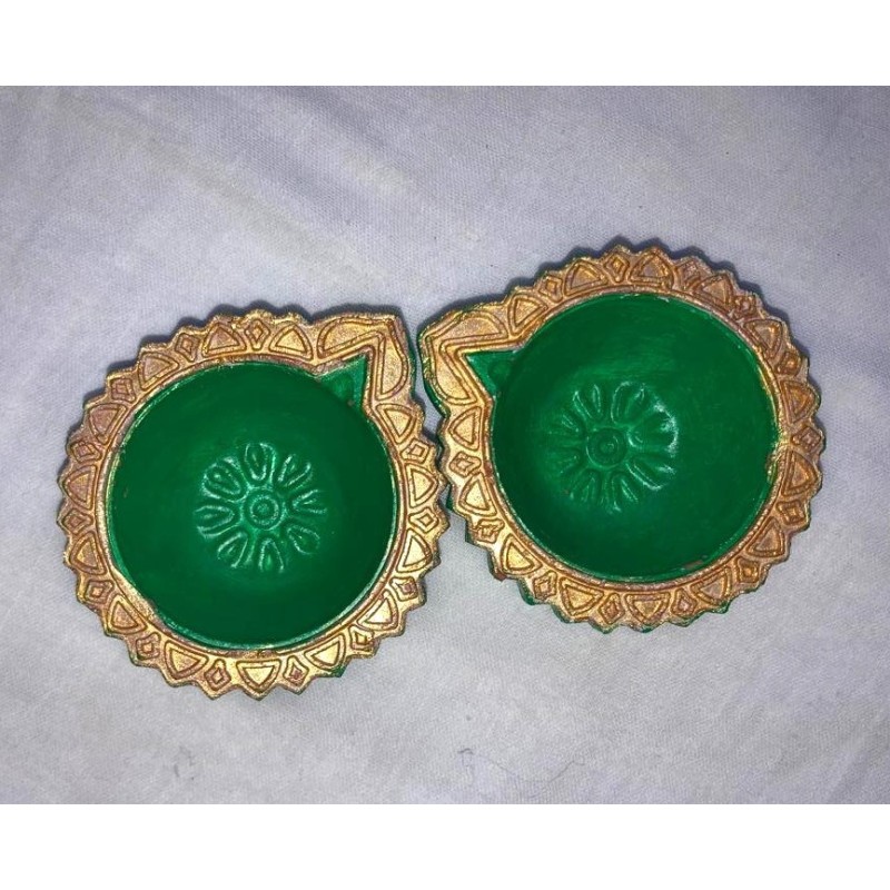 Terracotta Diwali Diya, Hand-painted Lotus theme Diya | Diva| Diya for Deepavali Puja Pack of 2