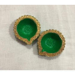 Terracotta Diwali Diya, Hand-painted Lotus theme Diya | Diva| Diya for Deepavali Puja Pack of 2