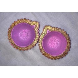 Terracotta Diwali Diya, Hand-painted Lotus theme Diya | Diva| Diya for Deepavali Puja Pack of 2