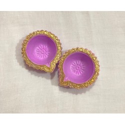 Terracotta Diwali Diya, Hand-painted Lotus theme Diya | Diva| Diya for Deepavali Puja Pack of 2