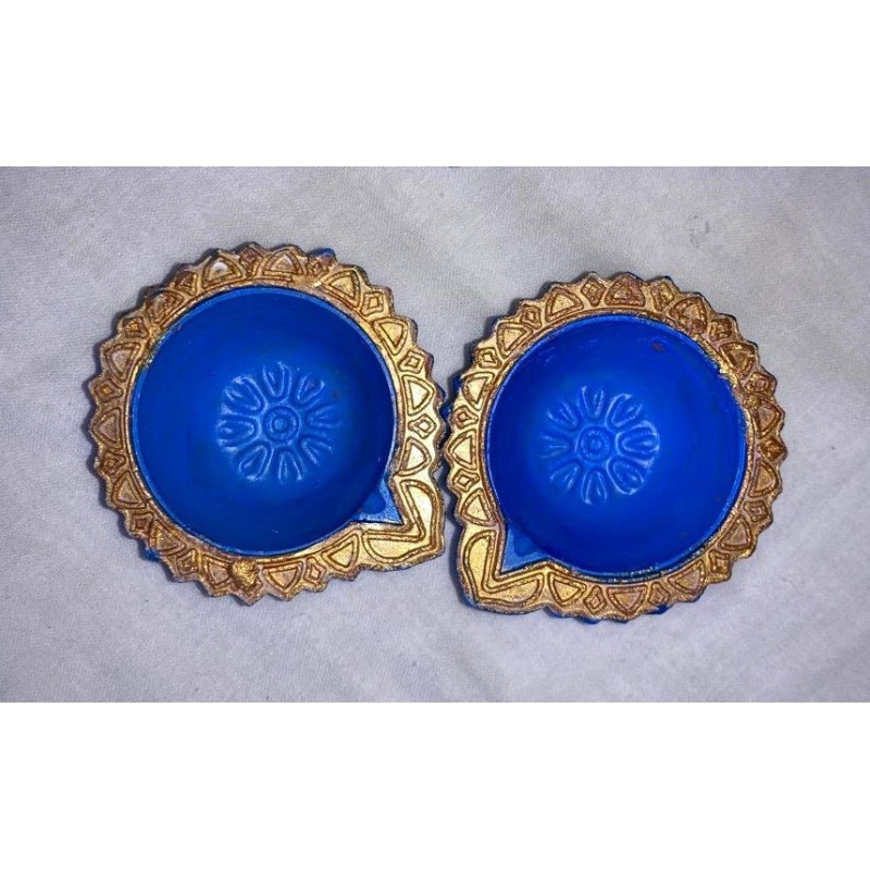 Terracotta Diwali Diya, Hand-painted Lotus theme Diya | Diva| Diya for Deepavali Puja Pack of 2