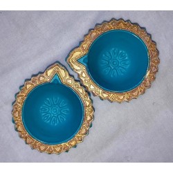 Terracotta Diwali Diya, Hand-painted Lotus theme Diya | Diva| Diya for Deepavali Puja Pack of 2