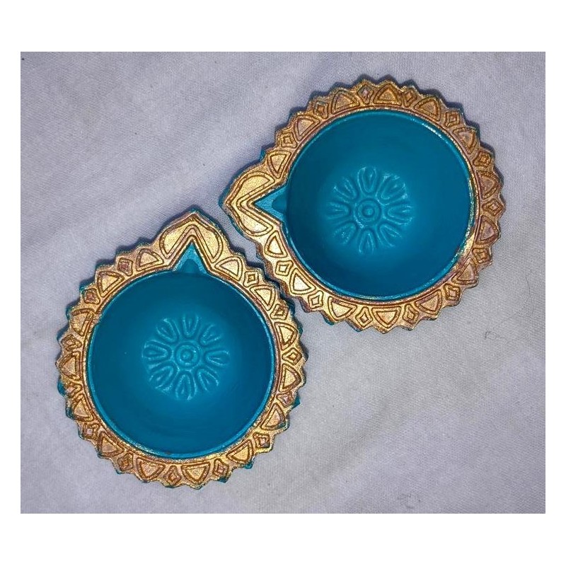 Terracotta Diwali Diya, Hand-painted Lotus theme Diya | Diva| Diya for Deepavali Puja Pack of 2