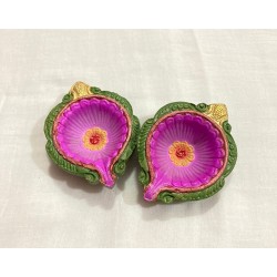 Terracotta Diwali Diya, Hand-painted Lotus theme Diya | Diva| Diya for Deepavali Puja Pack of 2