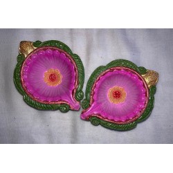 Terracotta Diwali Diya, Hand-painted Lotus theme Diya | Diva| Diya for Deepavali Puja Pack of 2